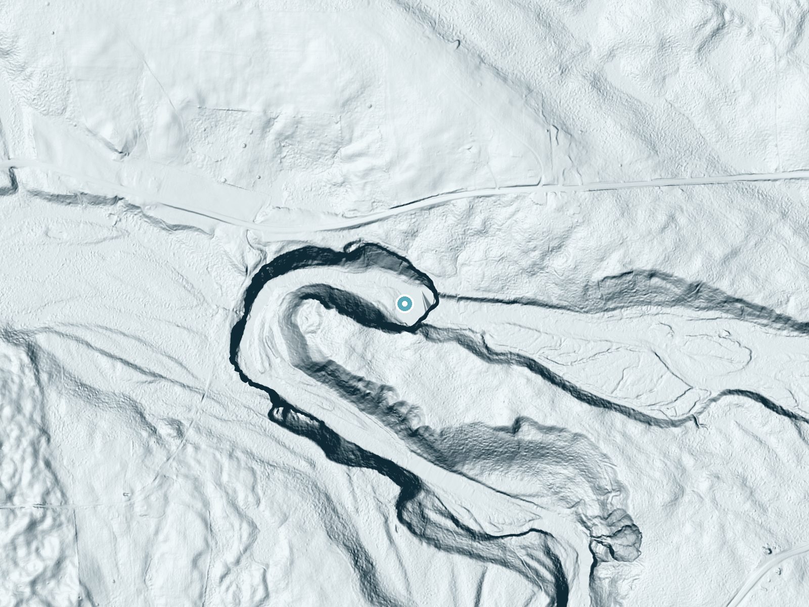 LiDAR bare-earth terrain around Salmon River Falls near Altmar, New York, showing about 165 feet of drop, a single sheer drop, facing northwest