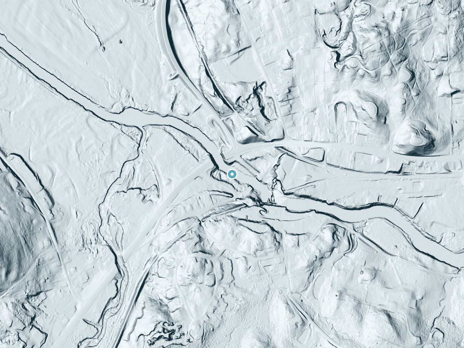 LiDAR bare-earth terrain around Center Rutland Falls near Rutland, Vermont, showing about 33 feet of drop