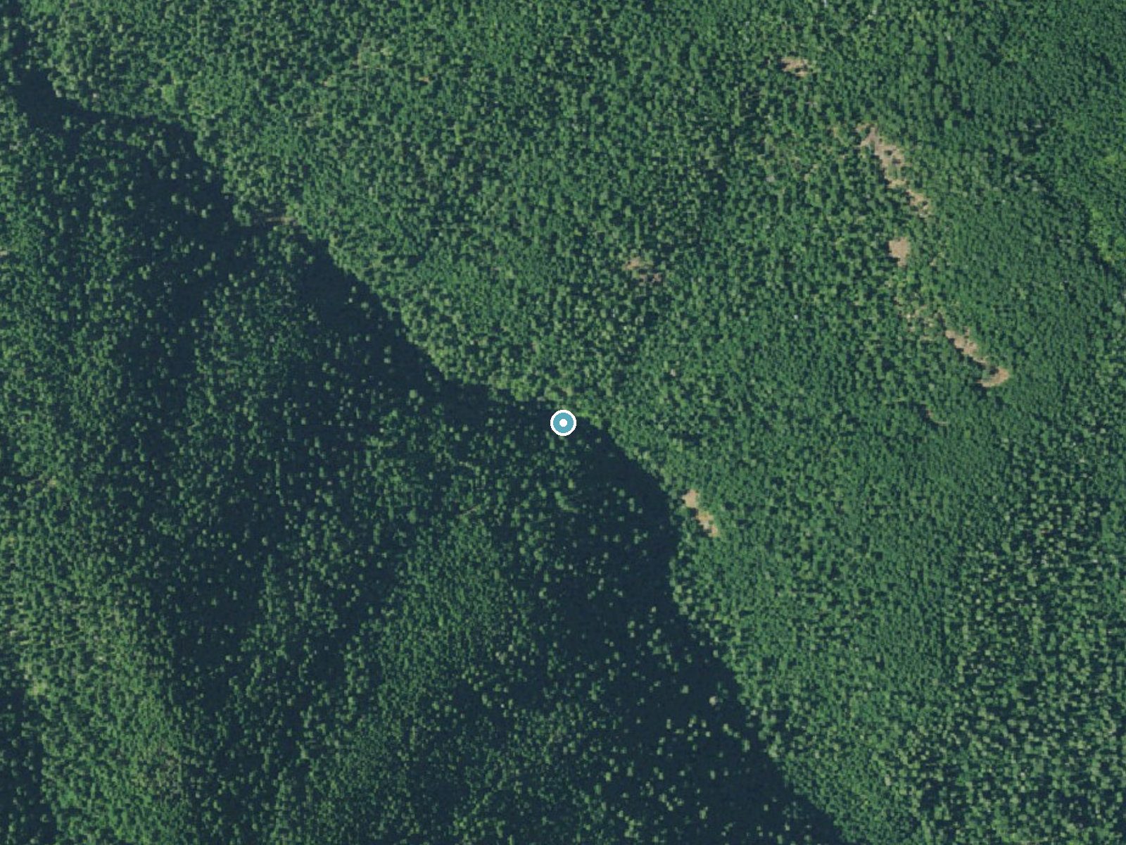 Aerial view of the ground around Smith Falls near Westfir, Oregon