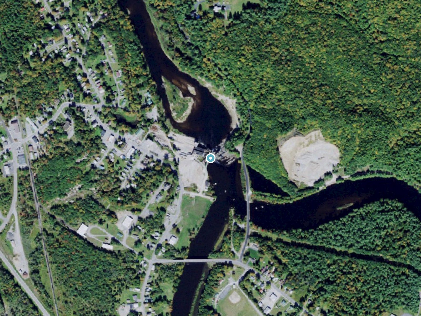 Aerial photo of the same ground around Lyons Falls near Lyons Falls, New York, for comparison with the lidar view