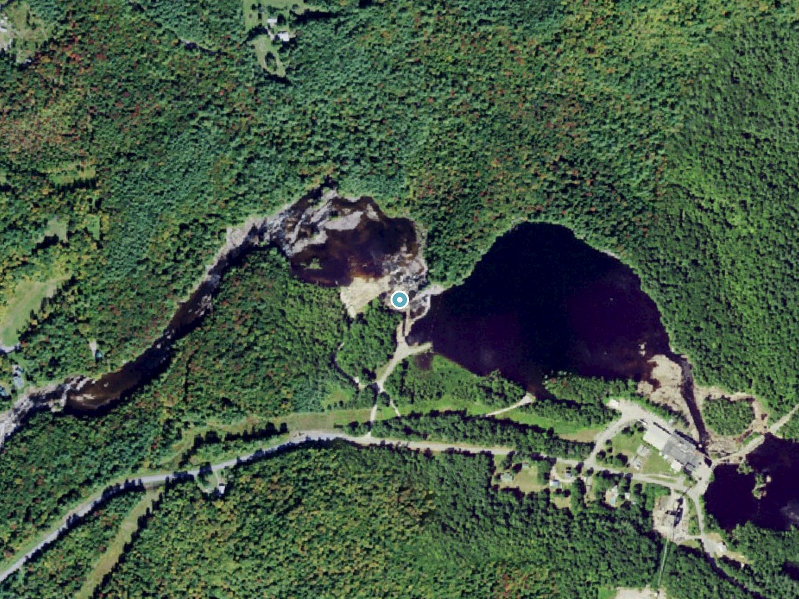 Aerial photo of the same ground around Agers Falls near Lyons Falls, New York, for comparison with the lidar view