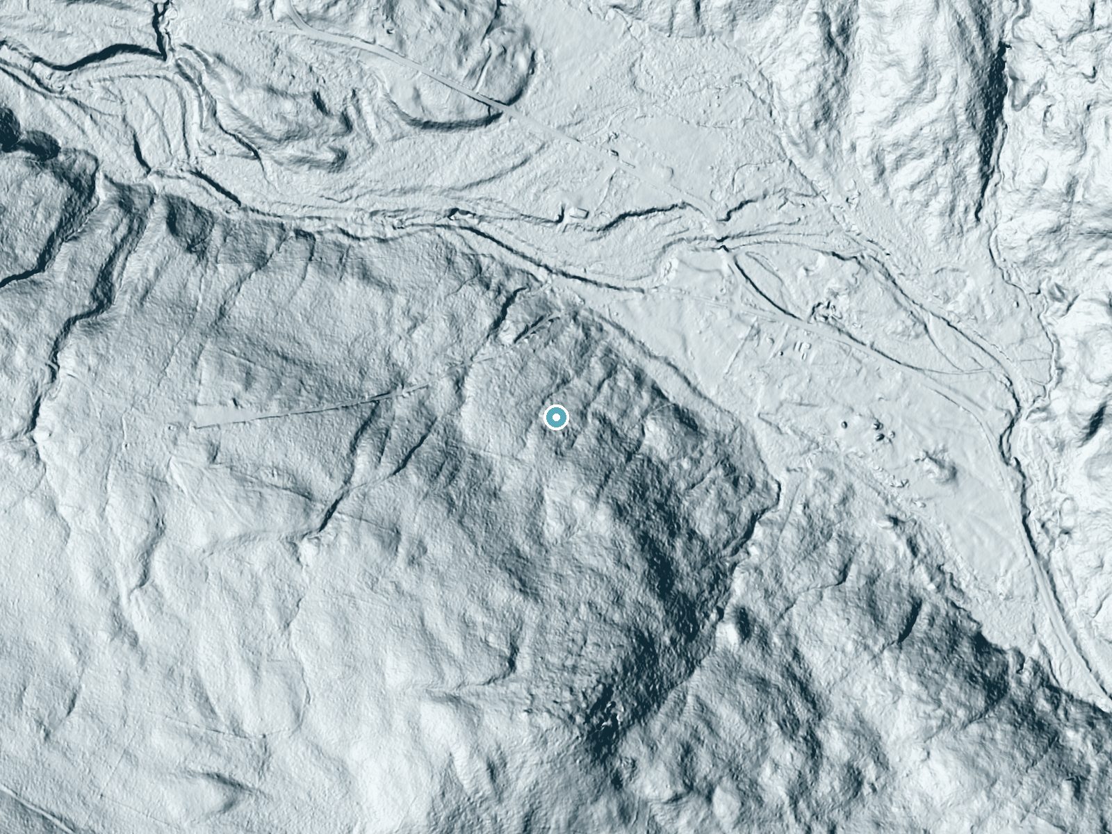 LiDAR bare-earth terrain around Welton Falls near Franklin, New Hampshire, showing about 100 feet of drop, a long cascade, facing northeast
