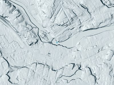 LiDAR terrain view around Saccarappa Falls in Maine, about 27 feet of drop