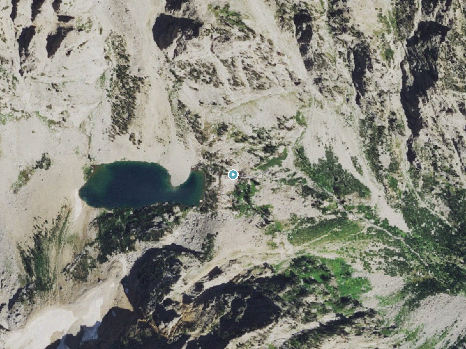 Aerial photo of the same ground around Shoshoko Falls near Teton Village, Wyoming, for comparison with the lidar view