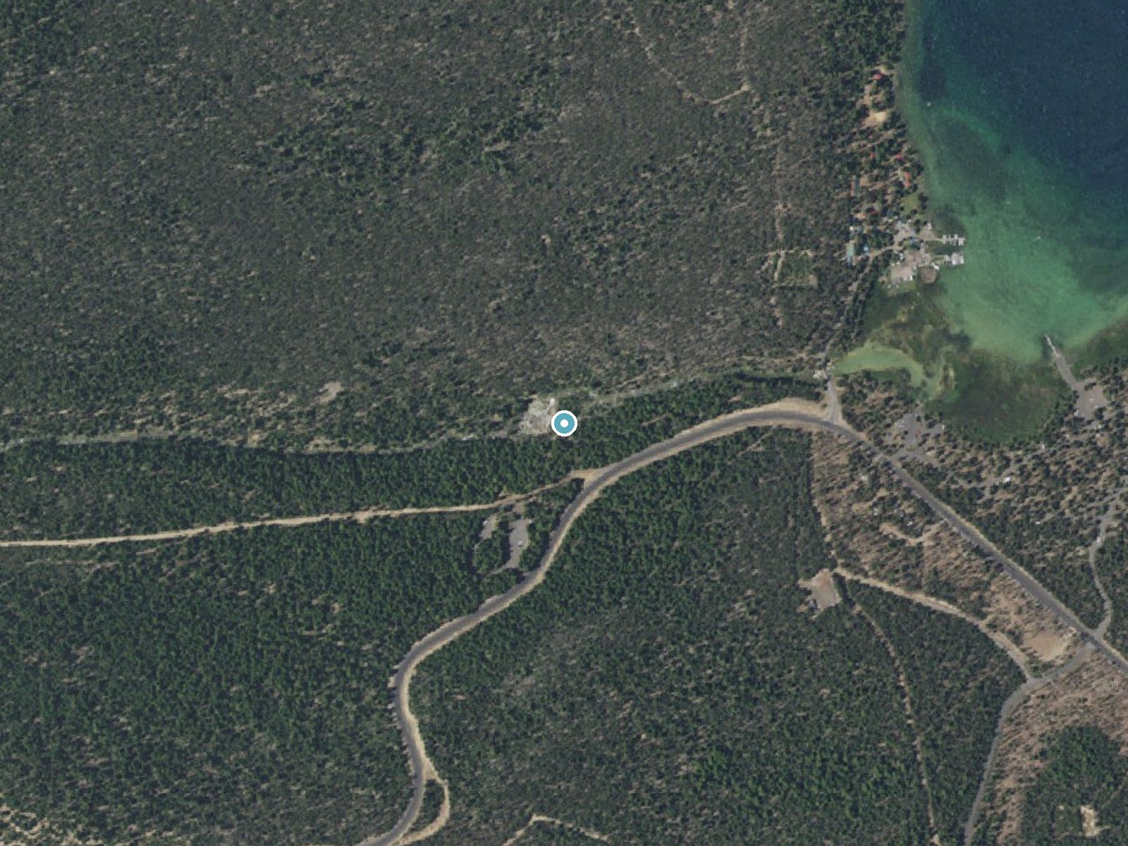 Aerial photo of the same ground around Paulina Creek Falls near La Pine, Oregon, for comparison with the lidar view