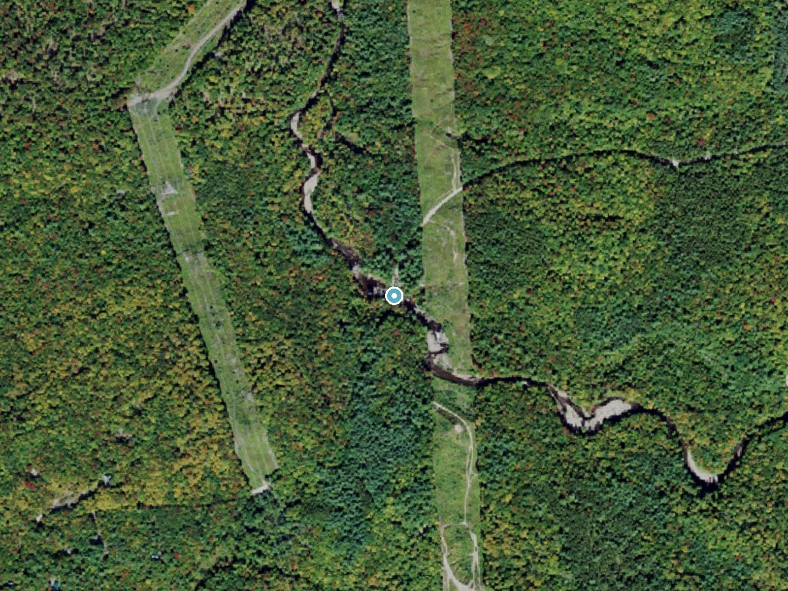 Aerial photo of the same ground around Eatonville Falls near Lyons Falls, New York, for comparison with the lidar view