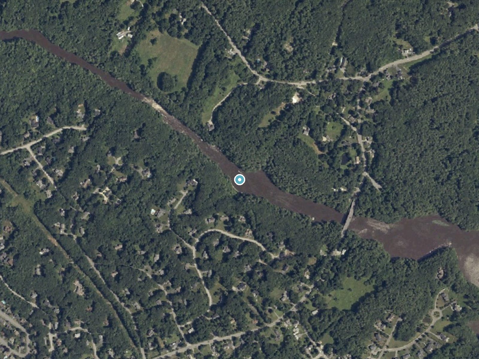 Aerial photo of the same ground around Presumpscot Falls near Portland, Maine, for comparison with the lidar view