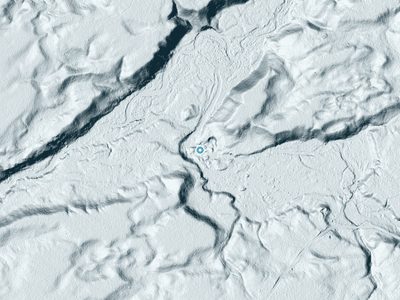 LiDAR terrain view around Shingle Mill Falls in New York, about 36 feet of drop