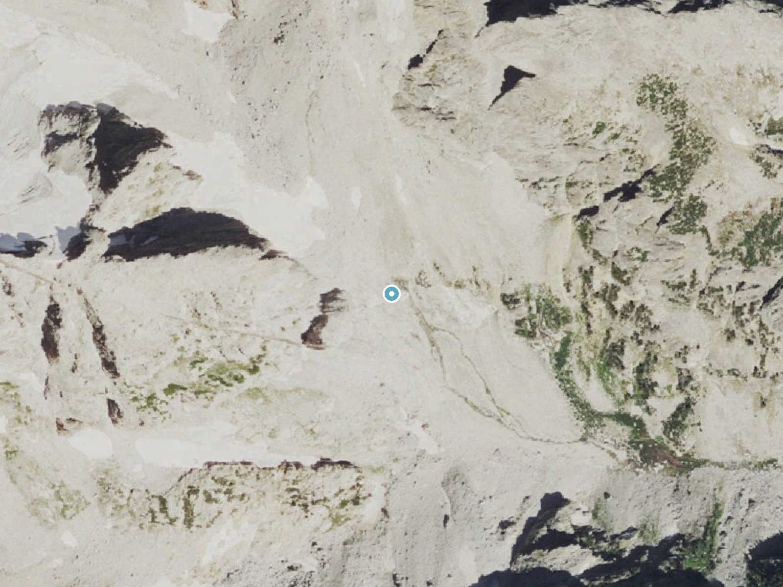 Aerial photo of the same ground around Spalding Falls near Teton Village, Wyoming, for comparison with the lidar view