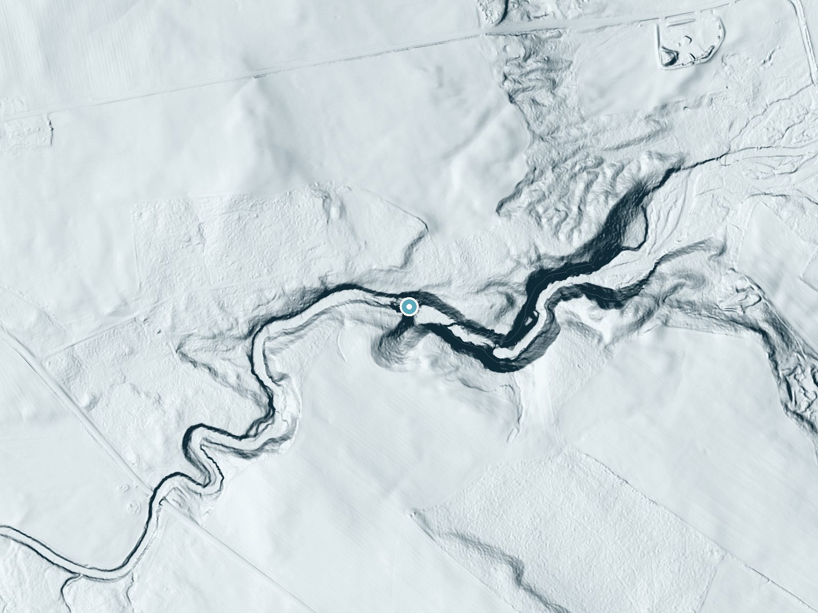 LiDAR bare-earth terrain around Whitaker Falls near Constableville, New York, showing about 110 feet of drop, a steep tiered drop, facing southeast