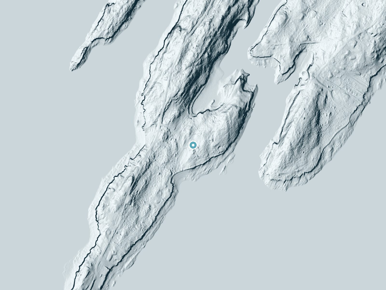 LiDAR bare-earth terrain around Basion Cove Falls near Littlejohn Island, Maine, showing about 21 feet of drop, a long cascade, facing southwest