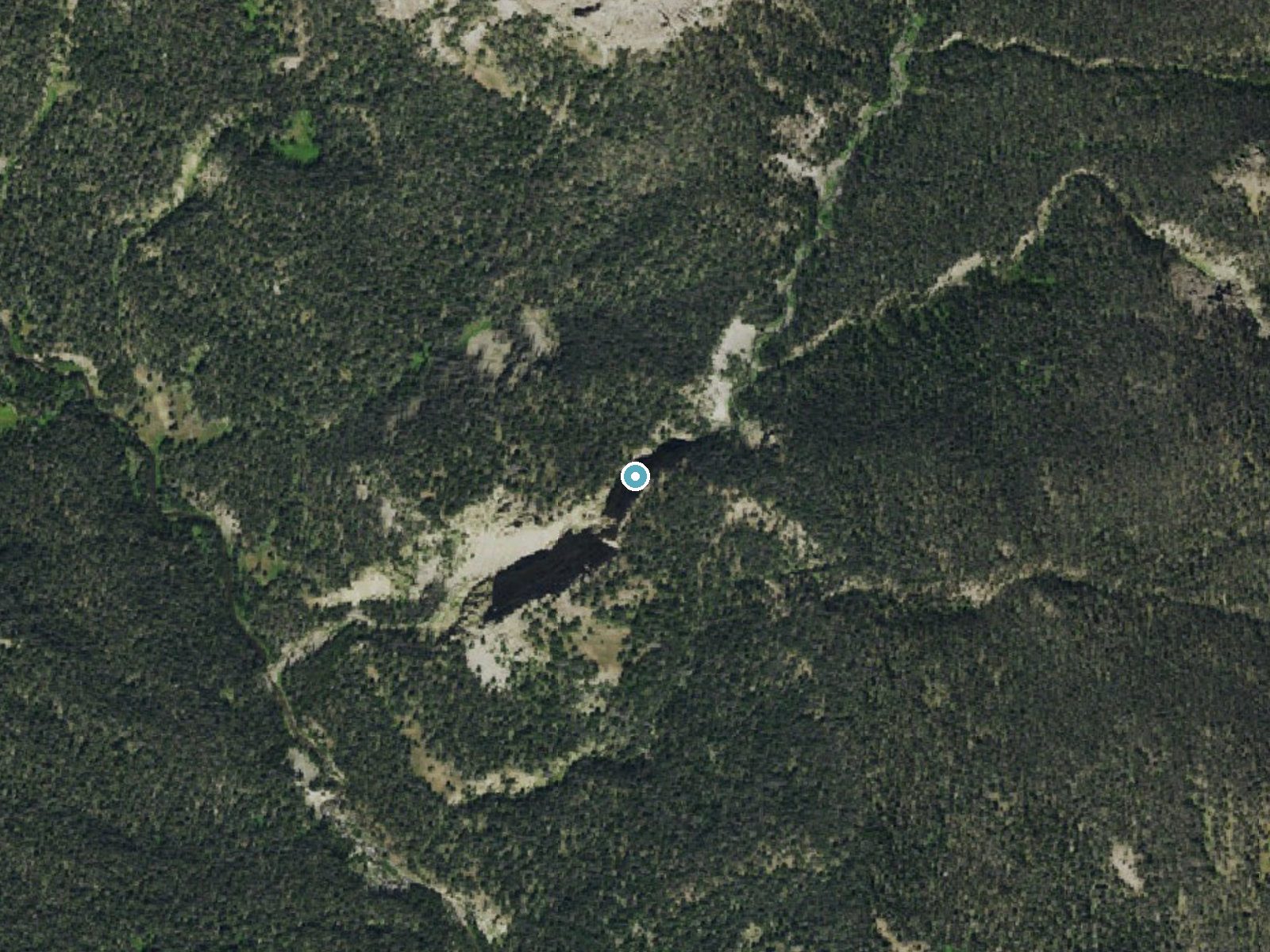 Aerial photo of the same ground around Twilight Falls near Dubois, Wyoming, for comparison with the lidar view