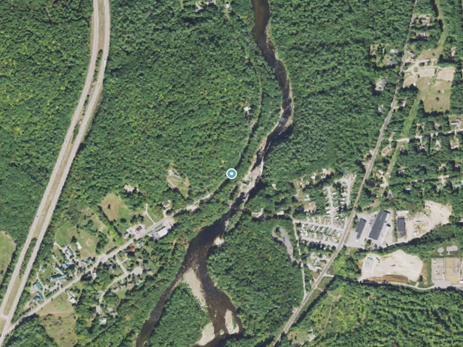 Aerial photo of the same ground around Livermore Falls near Center Sandwich, New Hampshire, for comparison with the lidar view
