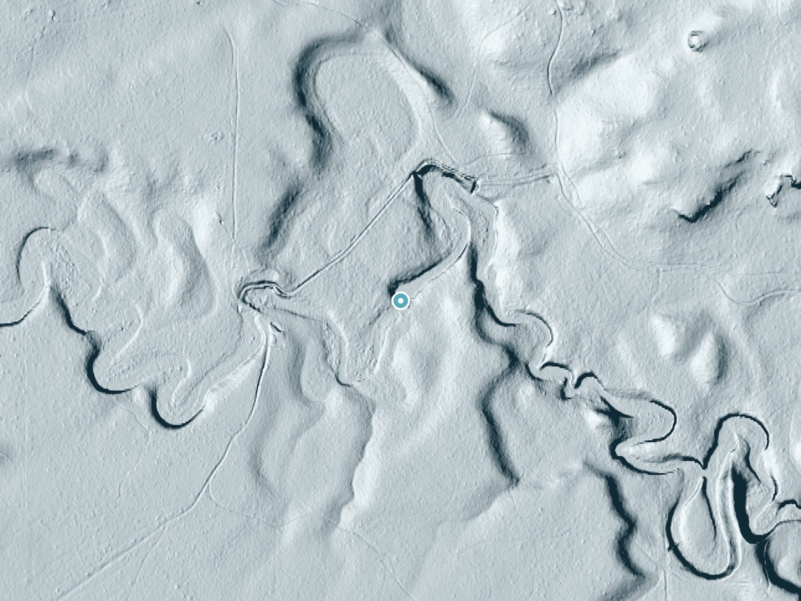 LiDAR bare-earth terrain around Fall River Falls near Three Rivers, Oregon, showing about 18 feet of drop