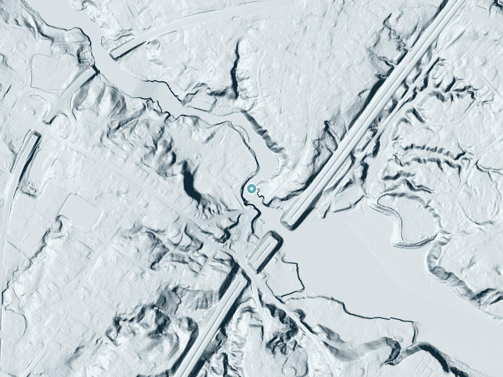 LiDAR bare-earth terrain around Pumgustuck near Cumberland Center, Maine, showing about 35 feet of drop