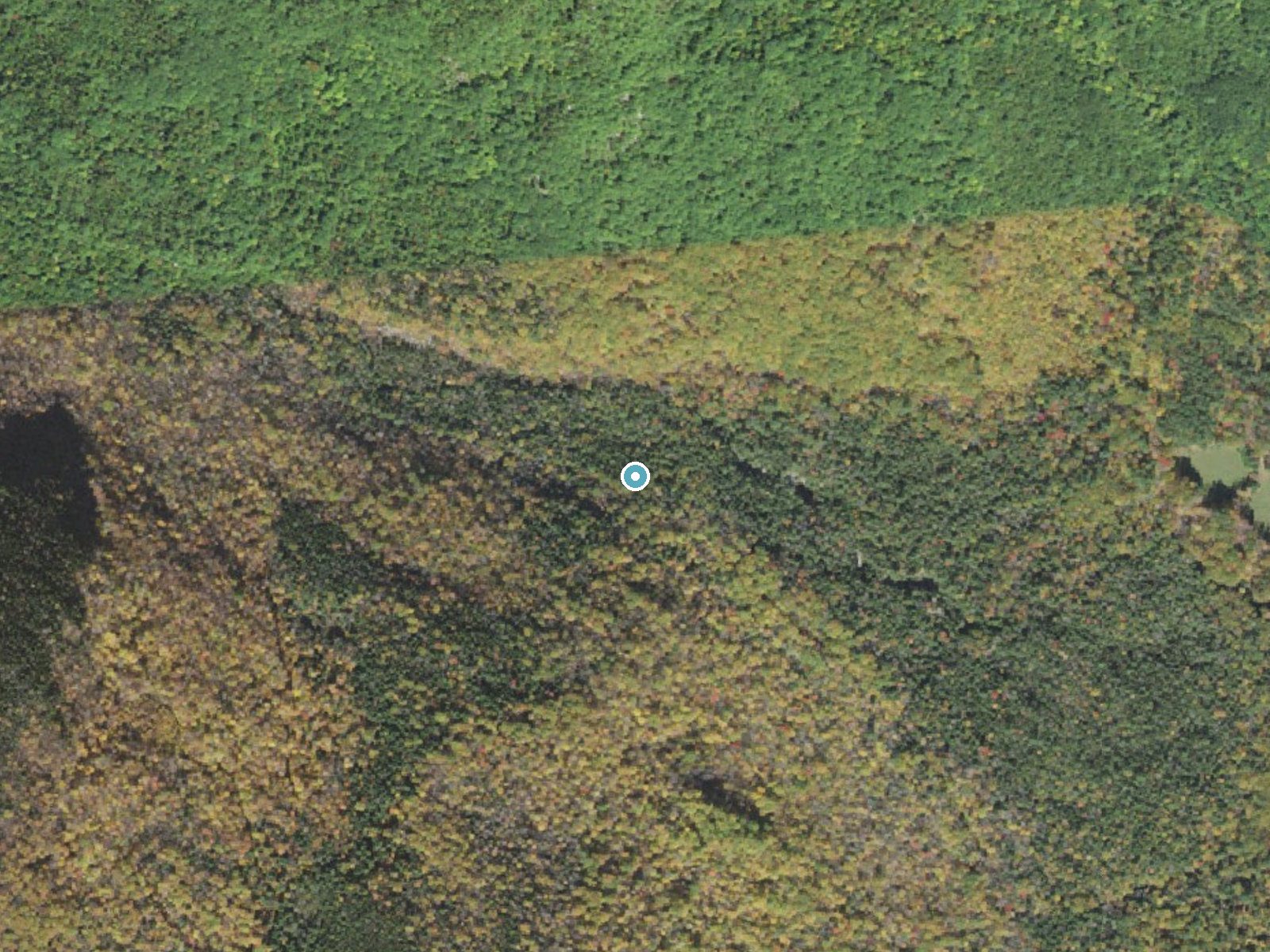 Aerial photo of the same ground around Beede Falls near Center Sandwich, New Hampshire, for comparison with the lidar view