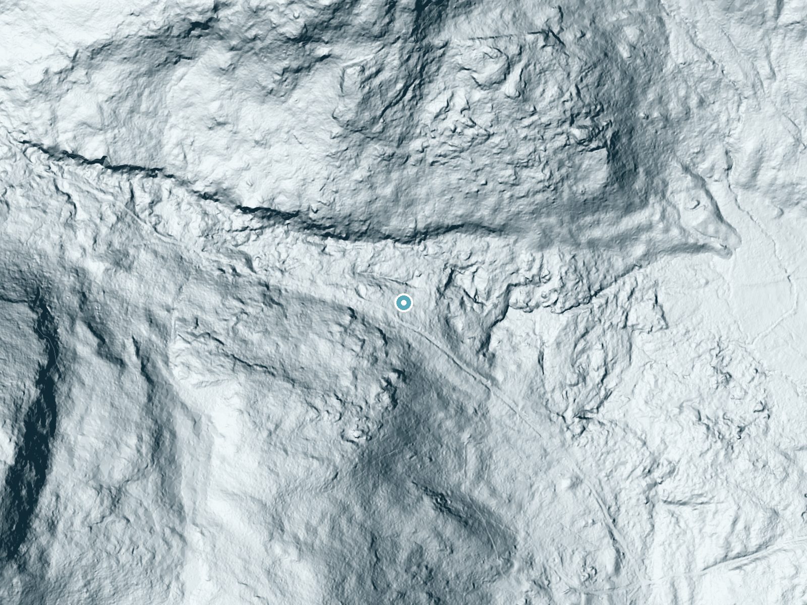LiDAR bare-earth terrain around Beede Falls near Center Sandwich, New Hampshire, showing about 105 feet of drop, a long cascade, facing northeast