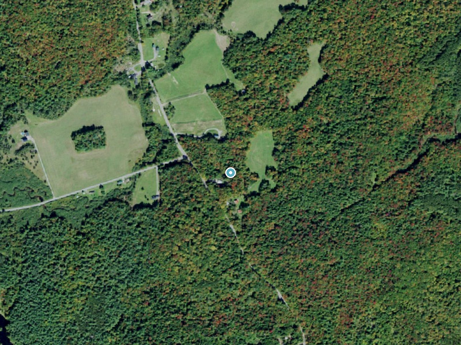 Aerial photo of the same ground around Dicob Falls near Castorland, New York, for comparison with the lidar view