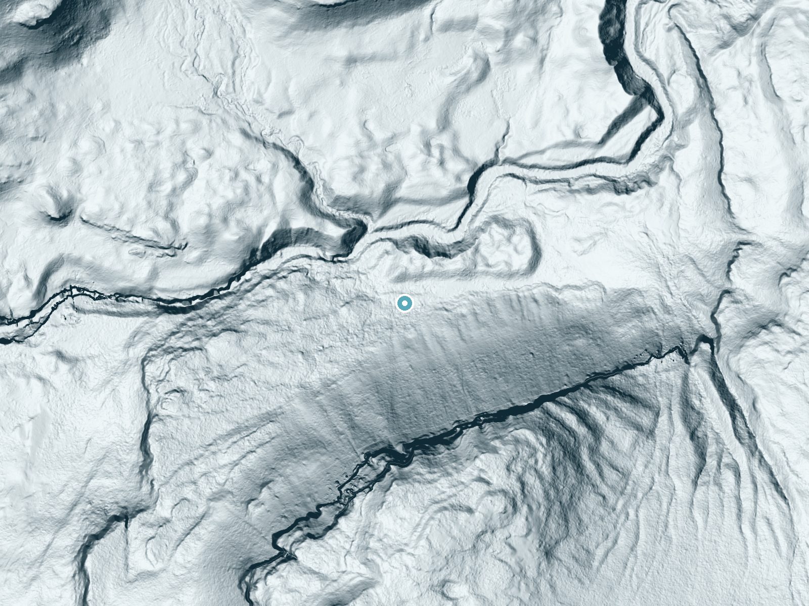 LiDAR bare-earth terrain around South Fork Falls near Dubois, Wyoming, showing about 103 feet of drop, a long cascade, facing north