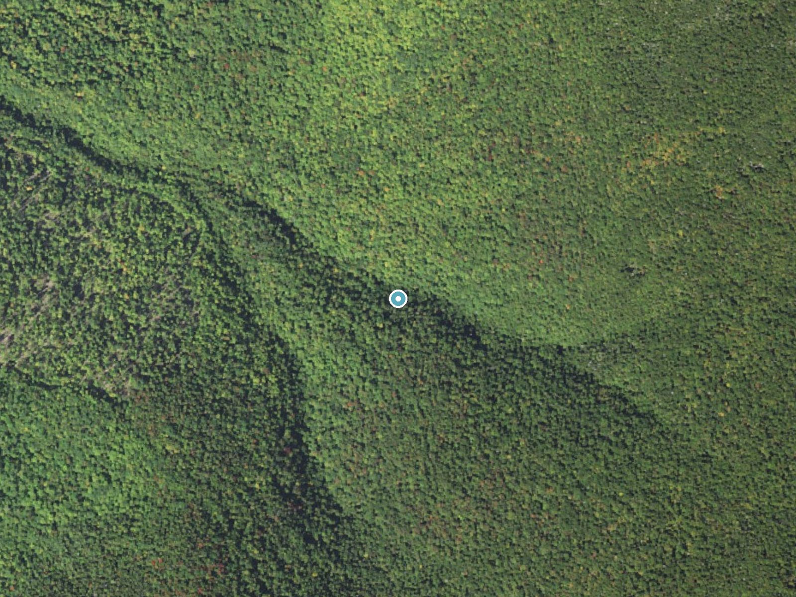 Aerial photo of the same ground around Waternomee Falls near North Woodstock, New Hampshire, for comparison with the lidar view