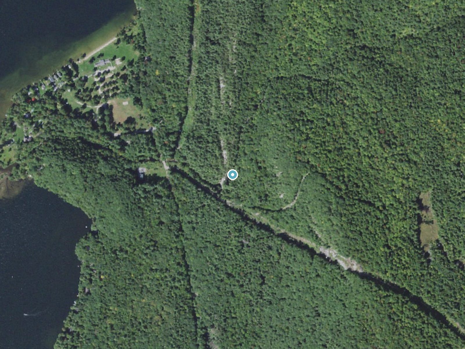 Aerial photo of the same ground around Falls of Lana near East Middlebury, Vermont, for comparison with the lidar view