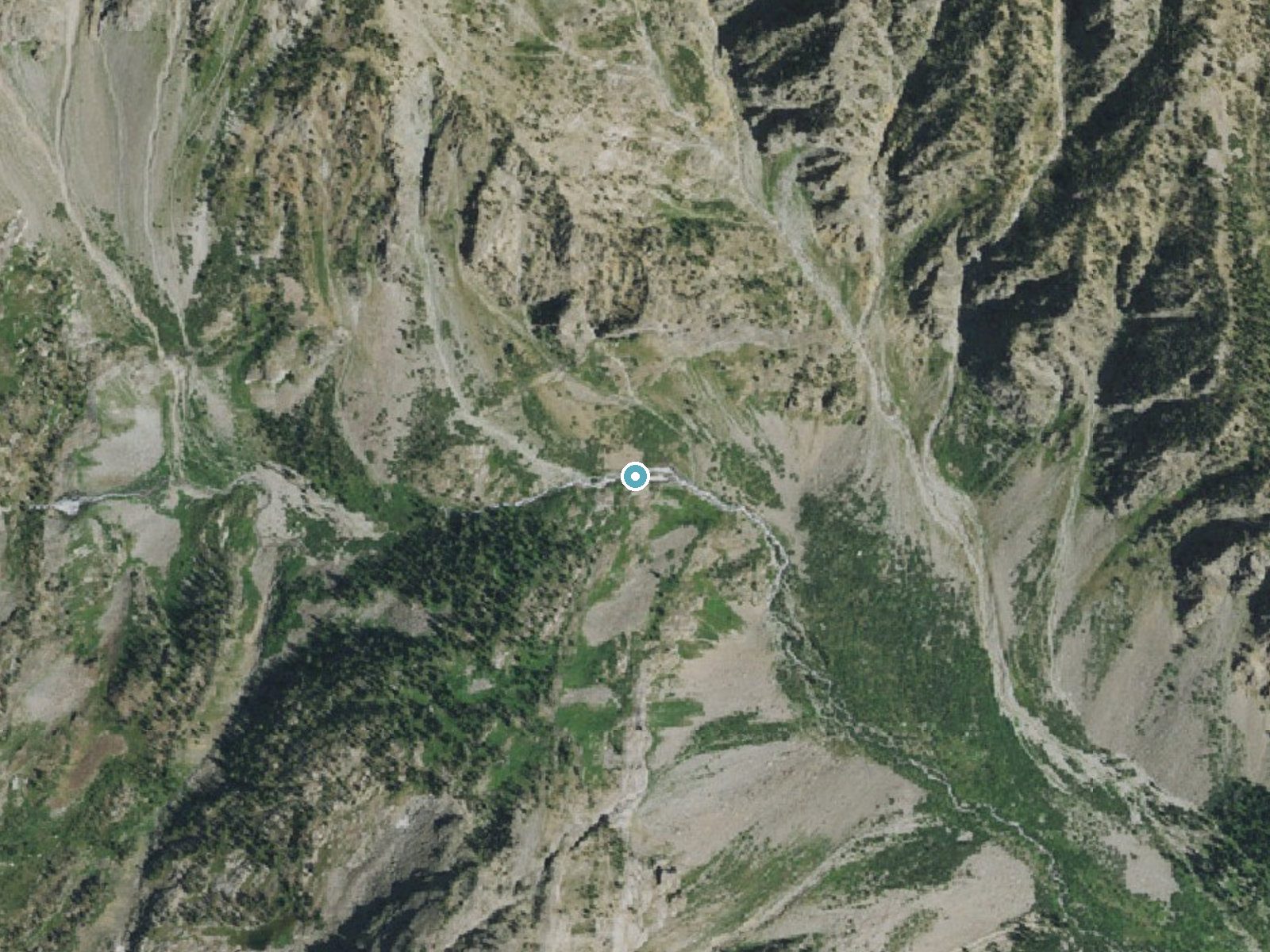 Aerial photo of the same ground around Columbine Cascade near Alta, Wyoming, for comparison with the lidar view
