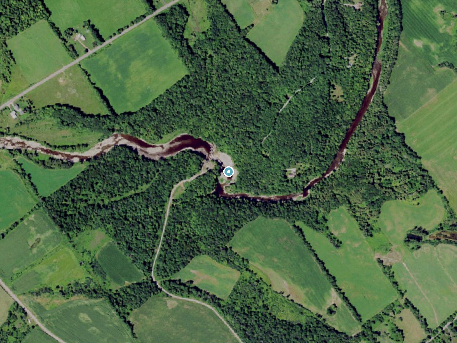 Aerial photo of the same ground around Kings Falls near Copenhagen, New York, for comparison with the lidar view