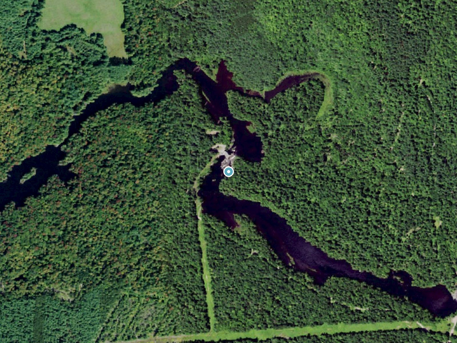 Aerial photo of the same ground around Elmer Falls near Castorland, New York, for comparison with the lidar view