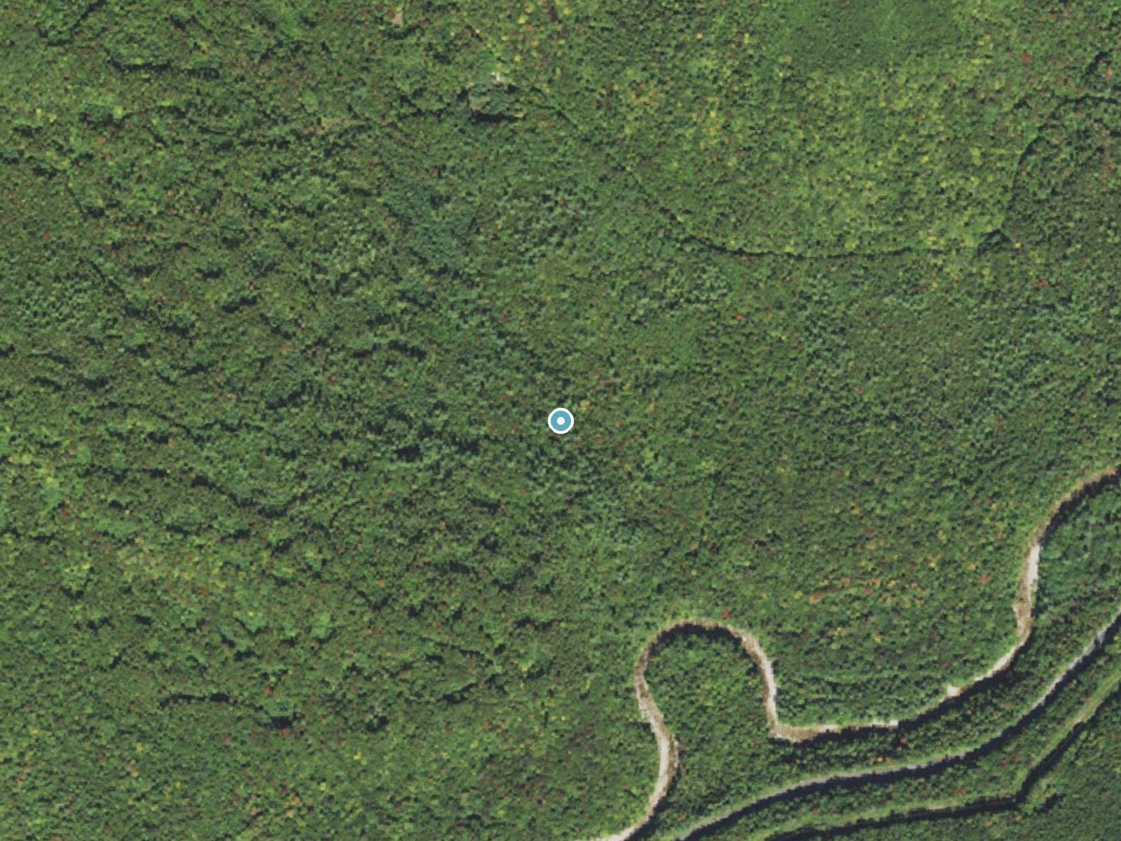 Aerial photo of the same ground around Shell Cascade near Center Sandwich, New Hampshire, for comparison with the lidar view