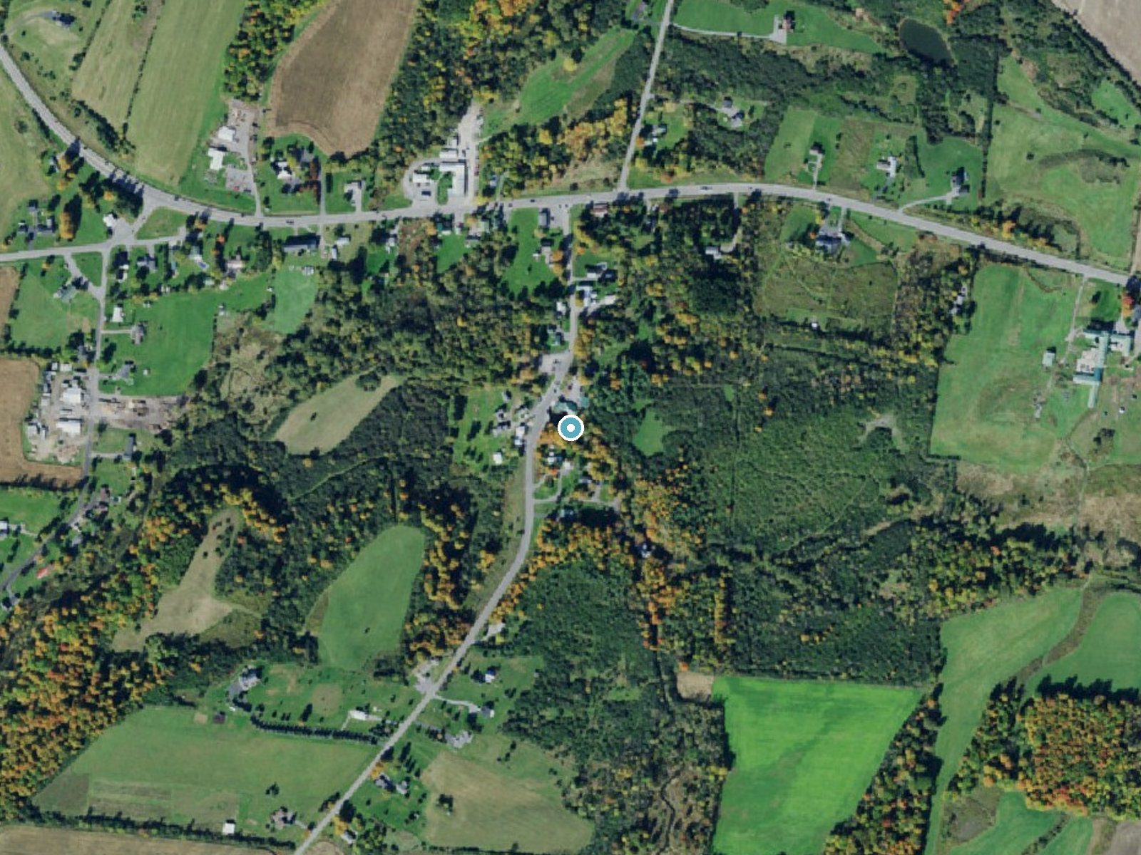 Aerial photo of the same ground around Burrville Cider Mill Falls near Watertown, New York, for comparison with the lidar view