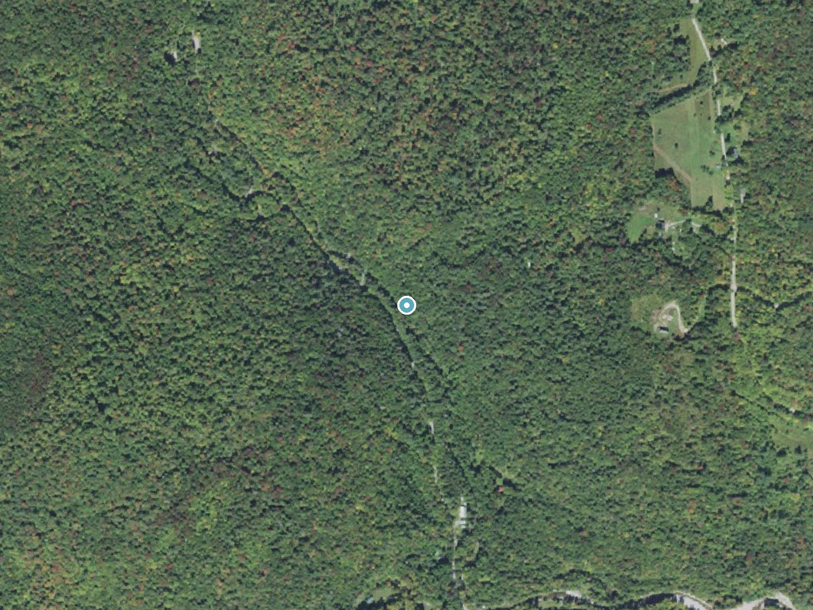 Aerial photo of the same ground around Texas Falls near South Lincoln, Vermont, for comparison with the lidar view
