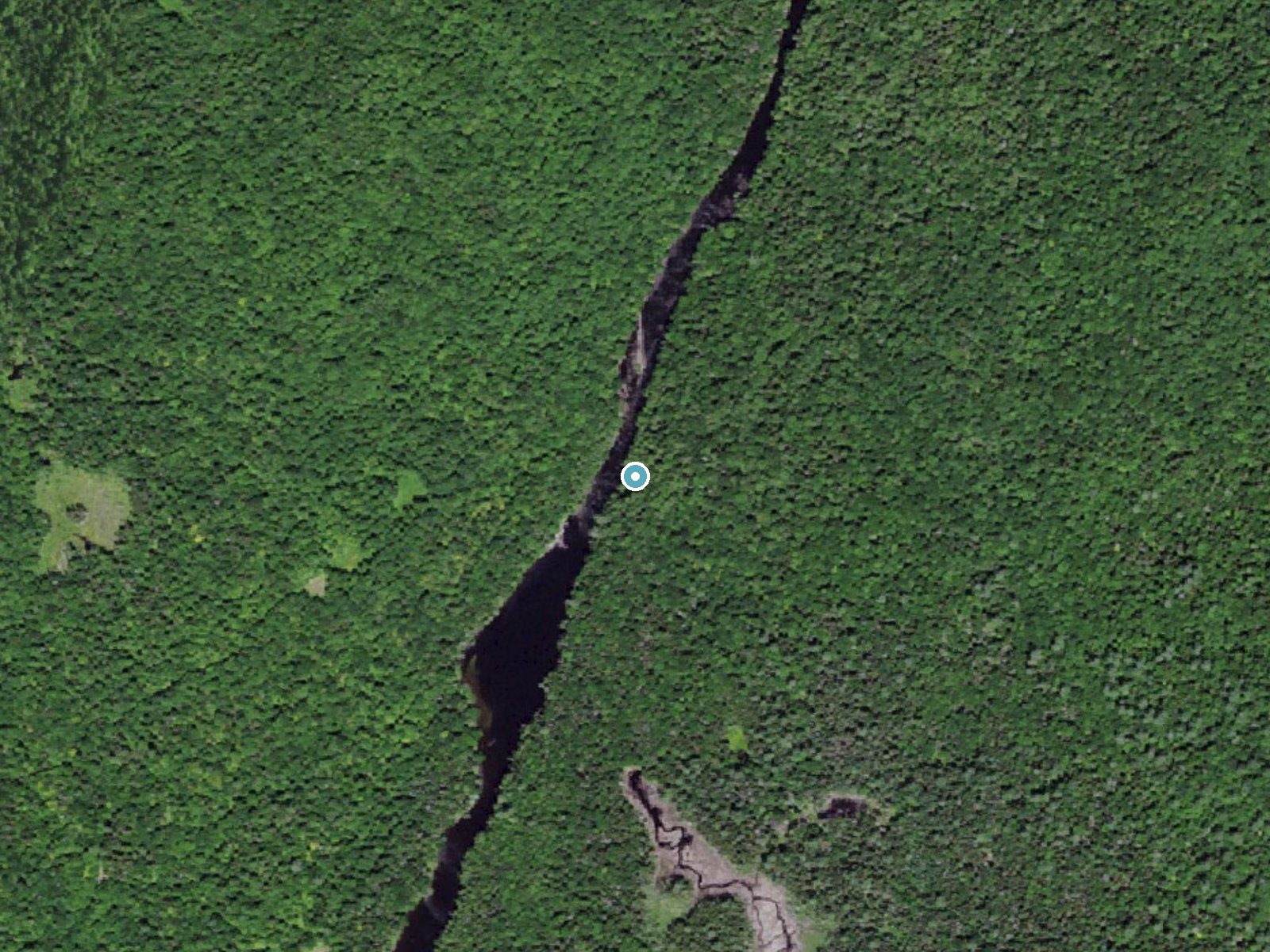 Aerial photo of the same ground around Ord Falls near North Creek, New York, for comparison with the lidar view