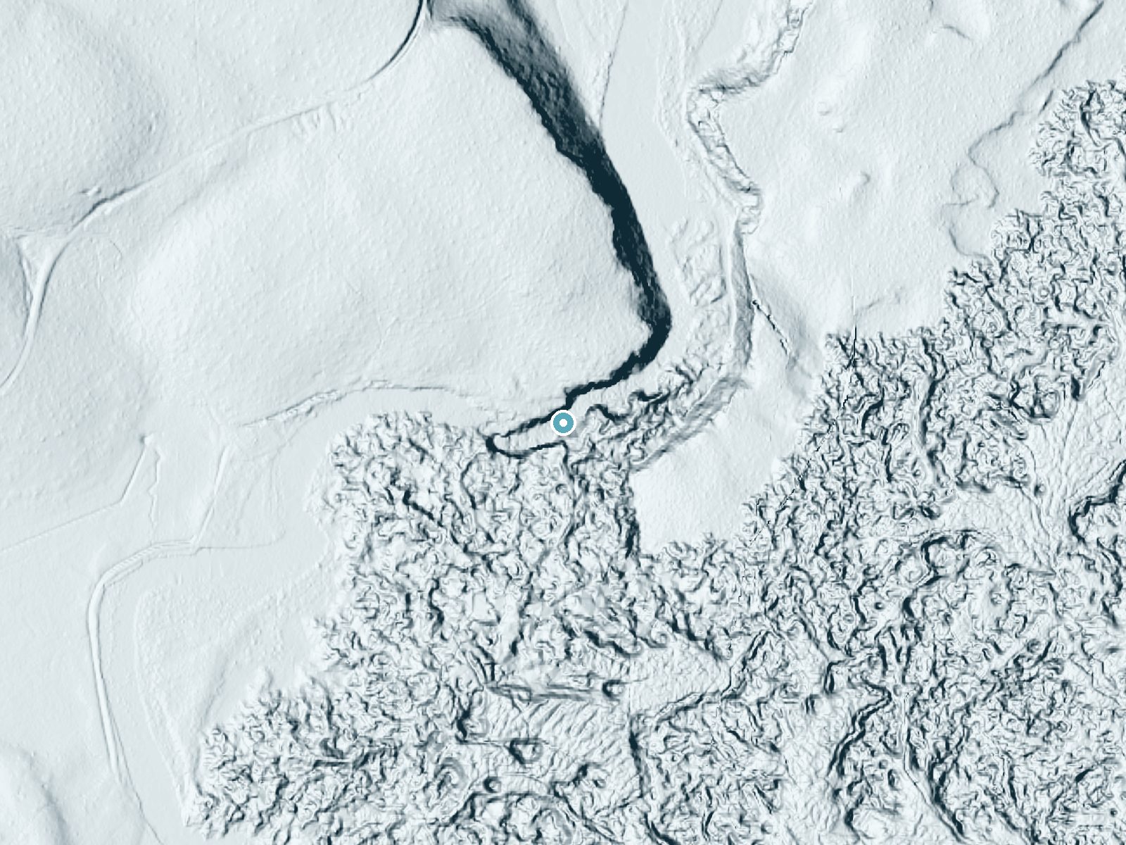 LiDAR bare-earth terrain around Dillon Falls near Seventh Mountain, Oregon, showing about 63 feet of drop