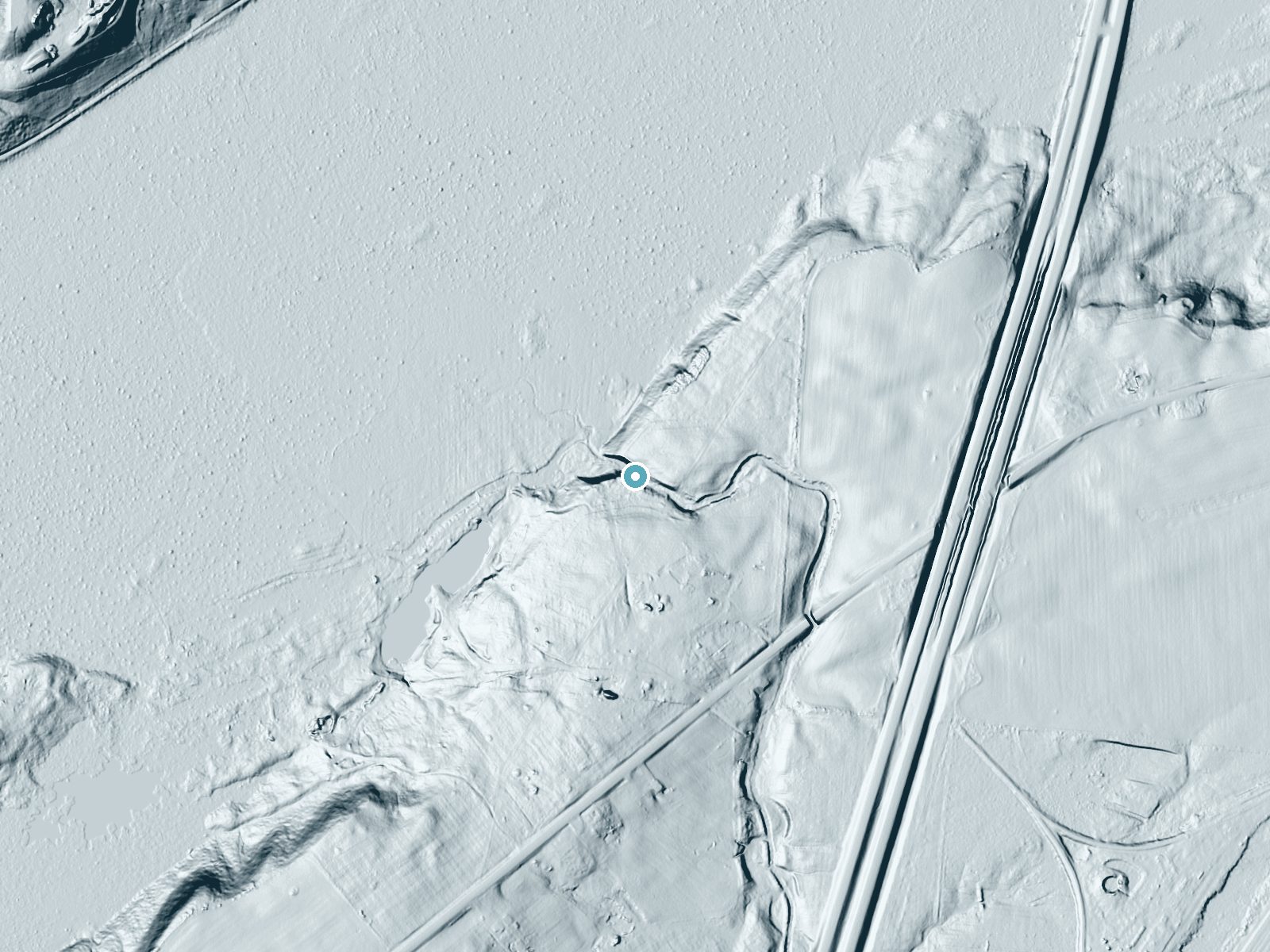 LiDAR bare-earth terrain around Beaver Falls near Glen Park, New York, showing about 51 feet of drop, a long cascade, facing northwest
