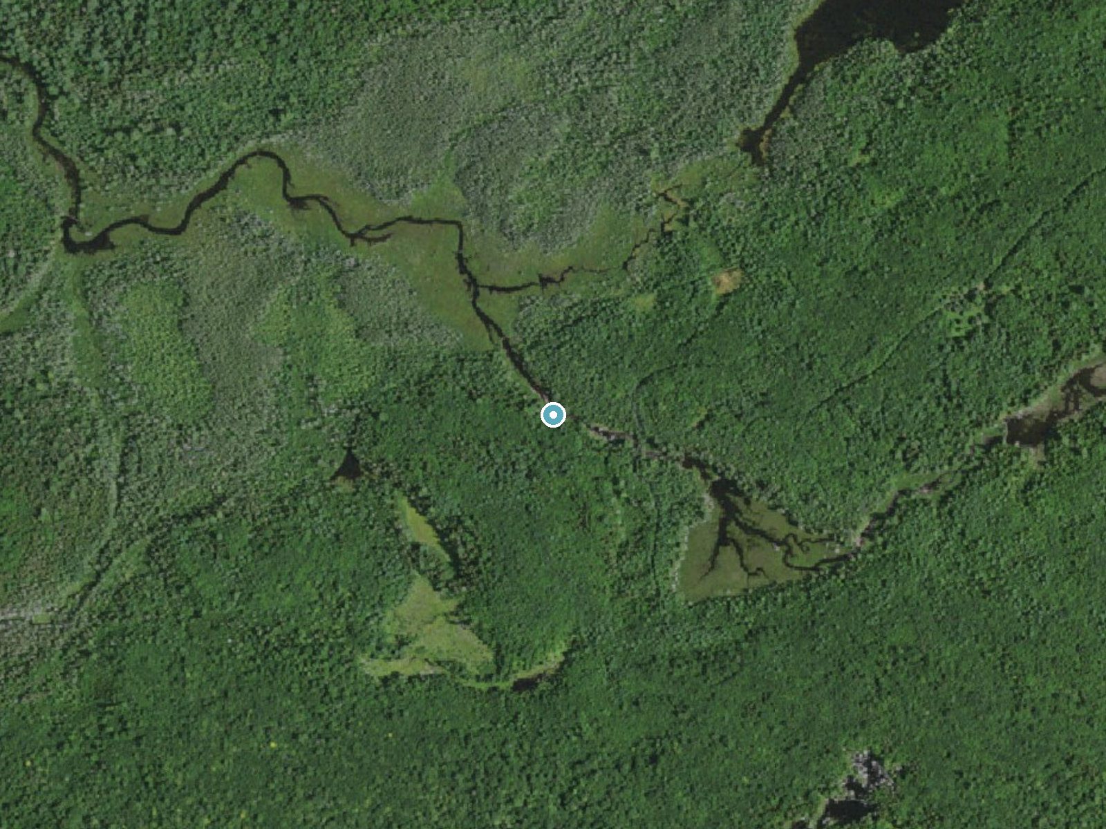 Aerial photo of the same ground around Touey Falls near Eagle Bay, New York, for comparison with the lidar view