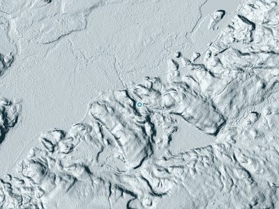LiDAR terrain view around Touey Falls in New York, about 40 feet of drop