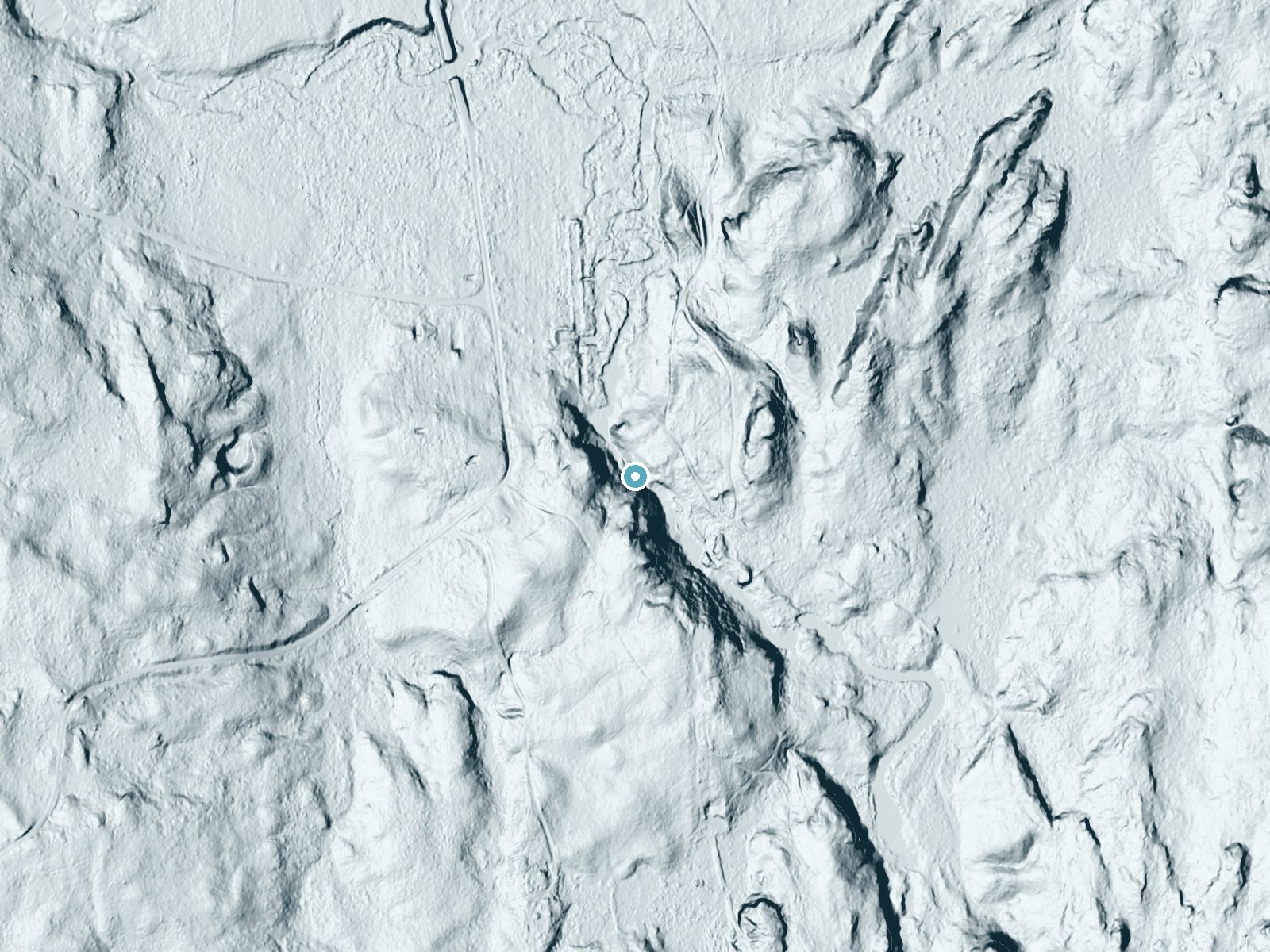 LiDAR bare-earth terrain around Jerden Falls near Natural Bridge, New York, showing about 79 feet of drop, a long cascade, facing northeast