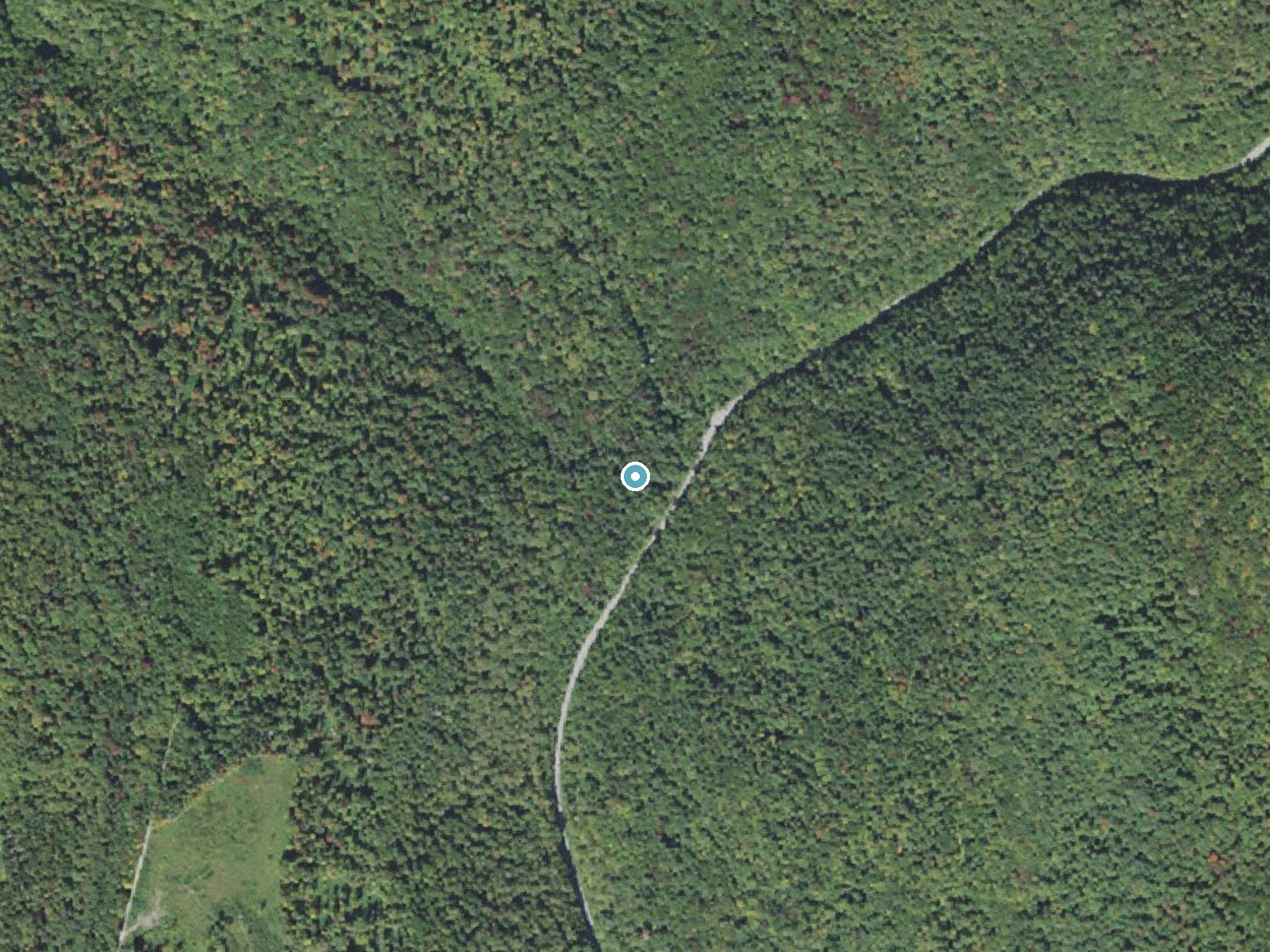 Aerial photo of the same ground around Moss Glen Falls near South Lincoln, Vermont, for comparison with the lidar view