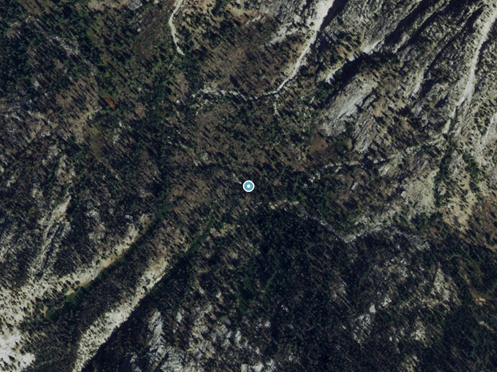 Aerial photo of the same ground around Fern Falls near Stanley, Idaho, for comparison with the lidar view