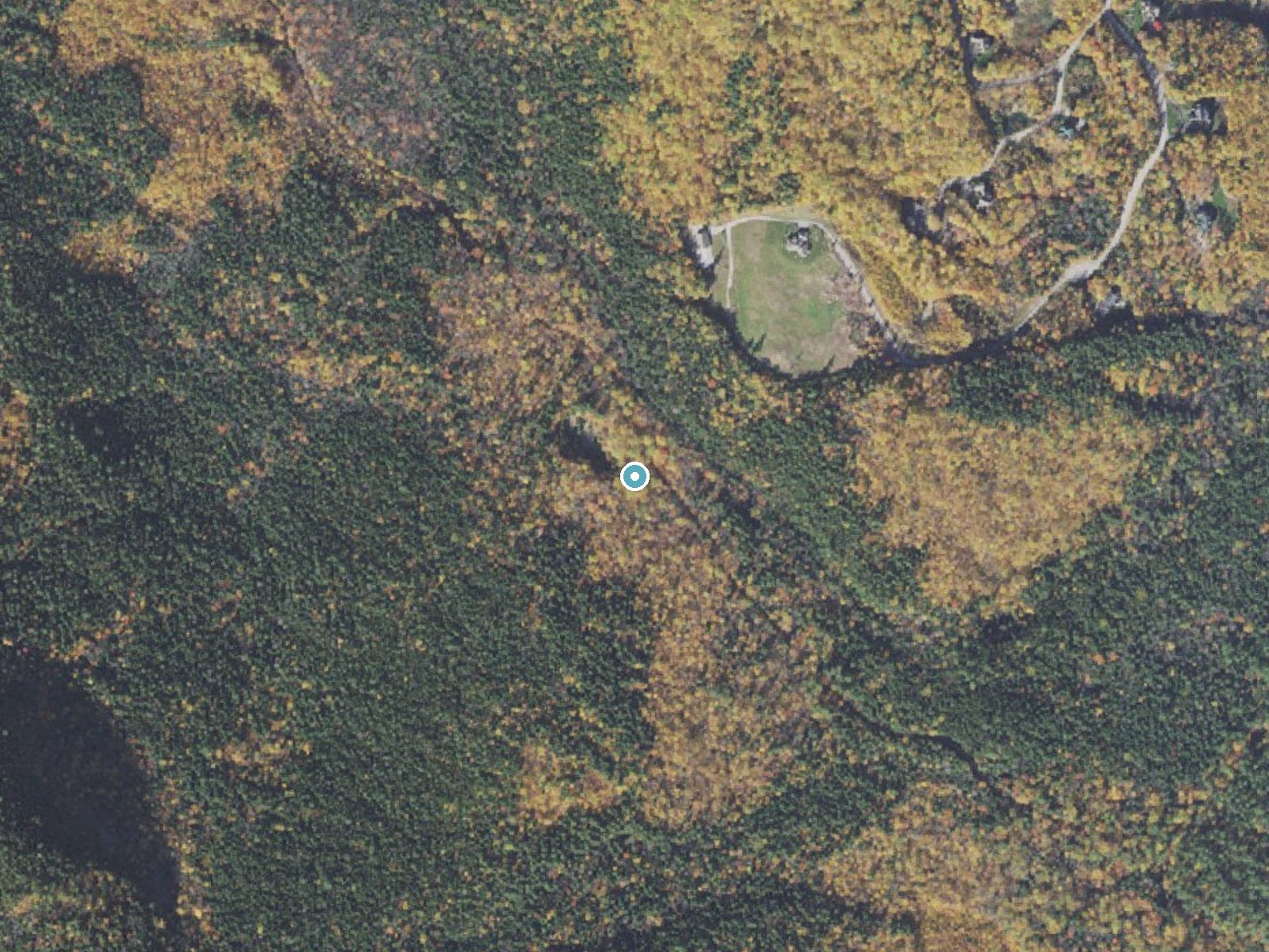 Aerial photo of the same ground around Thompson Falls near North Conway, New Hampshire, for comparison with the lidar view