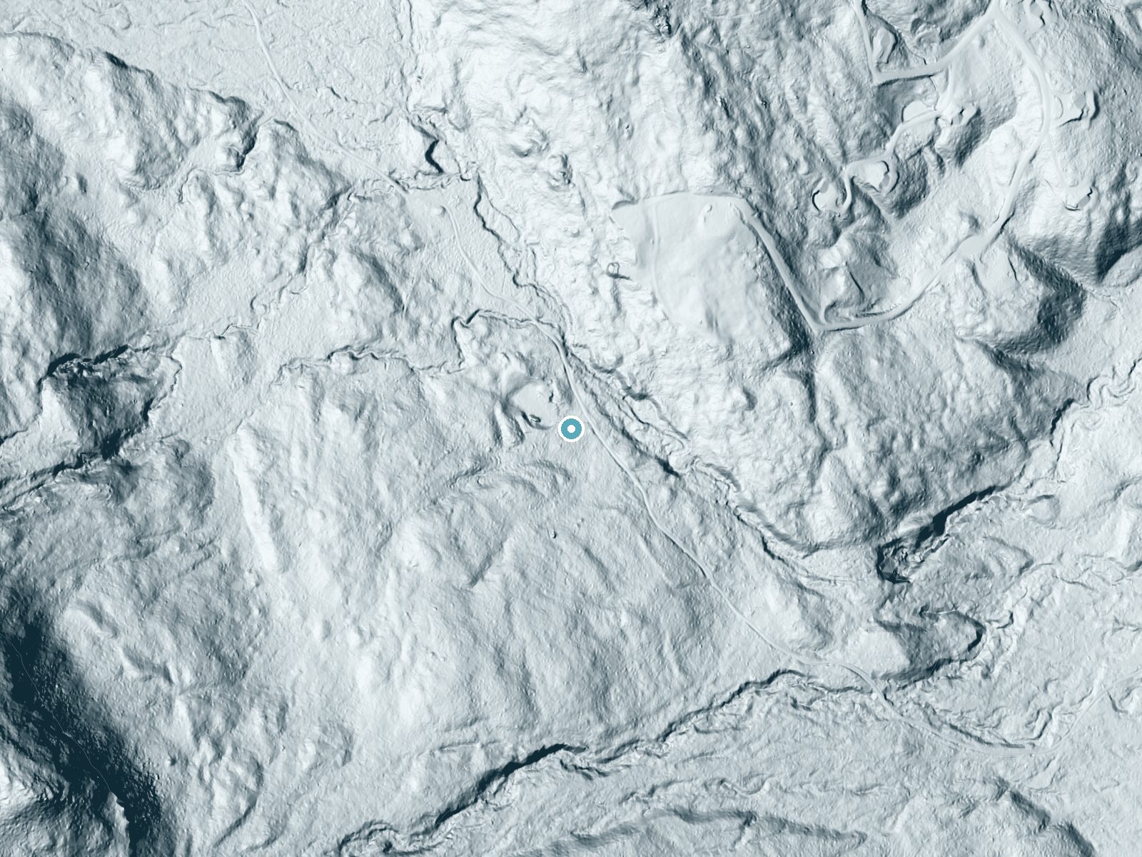 LiDAR bare-earth terrain around Thompson Falls near North Conway, New Hampshire, showing about 69 feet of drop, a long cascade, facing northeast