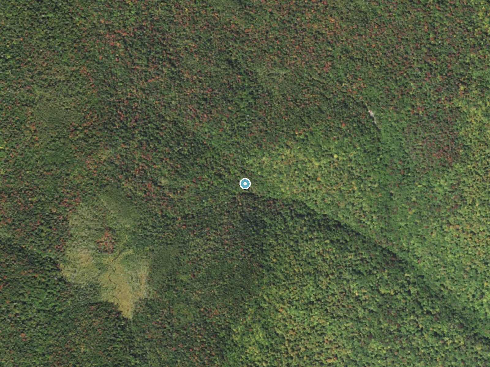 Aerial photo of the same ground around Gordon Falls near North Woodstock, New Hampshire, for comparison with the lidar view