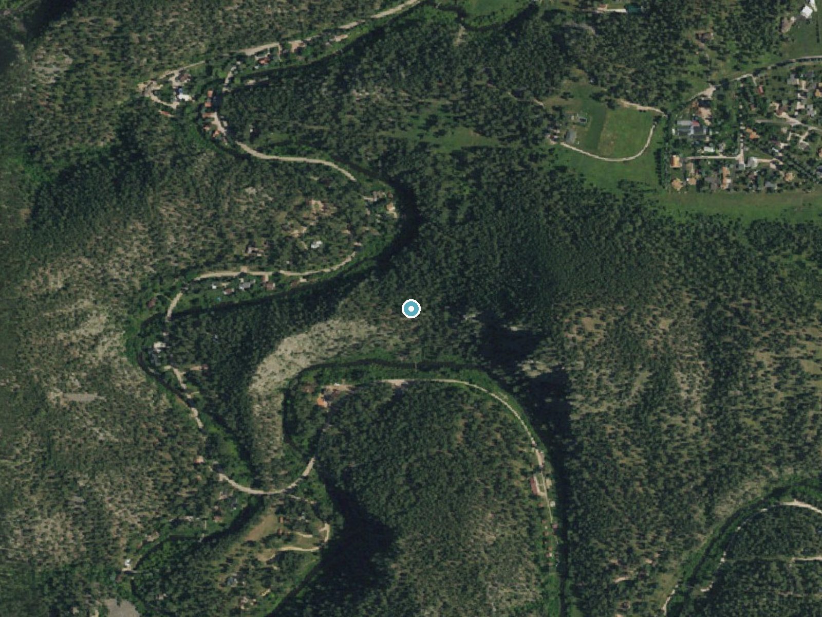 Aerial photo of the same ground around Thunderhead Falls near Johnson Siding, South Dakota, for comparison with the lidar view