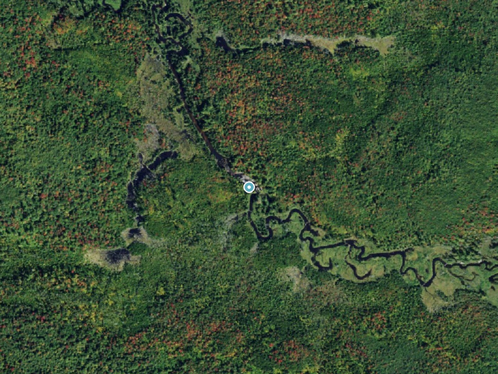 Aerial photo of the same ground around High Falls near Cranberry Lake, New York, for comparison with the lidar view