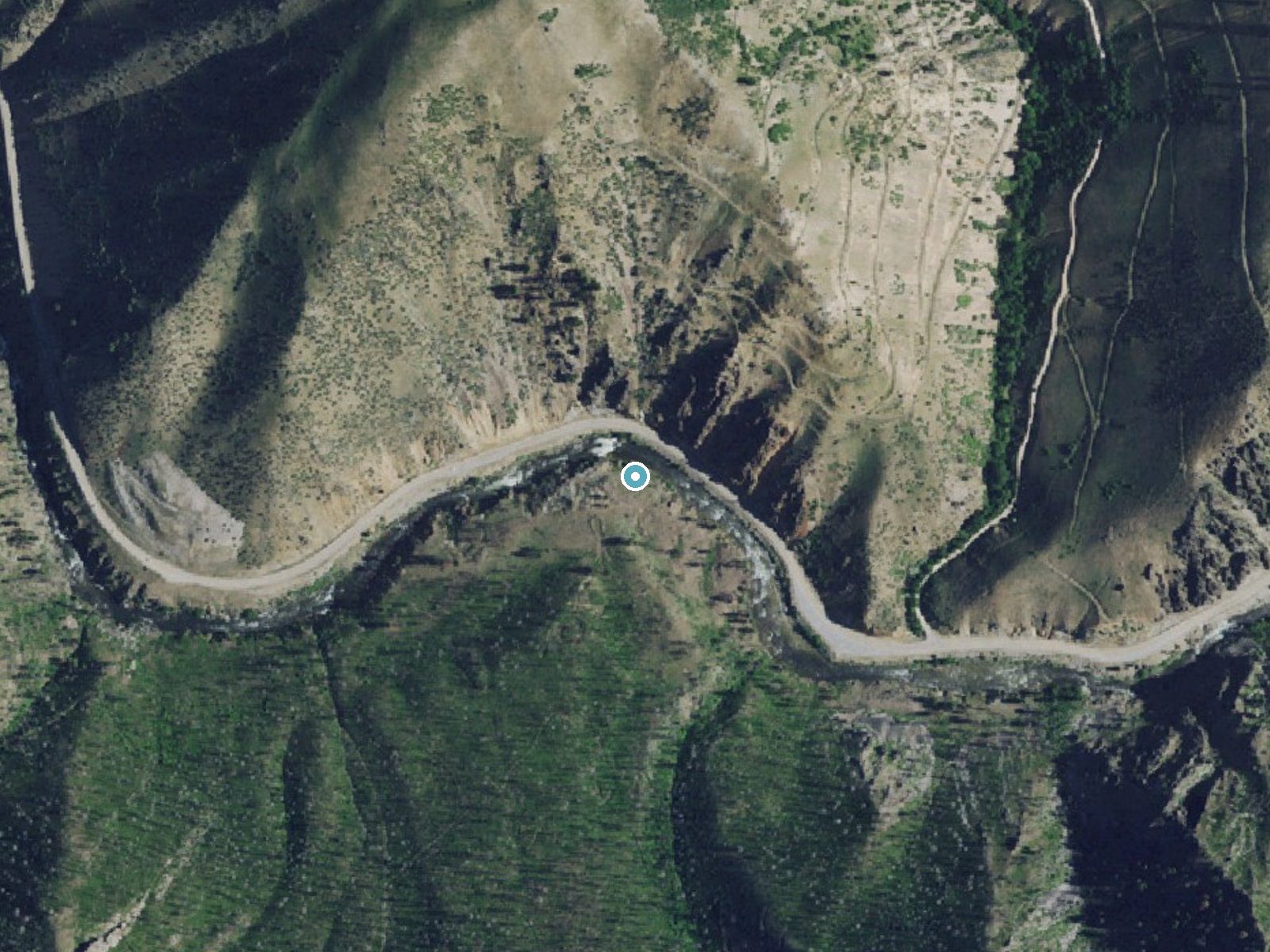 Aerial photo of the same ground around Little Falls near Lowman, Idaho, for comparison with the lidar view