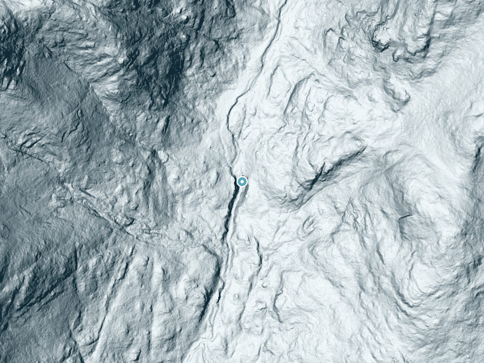 LiDAR bare-earth terrain around The Falls near Witherbee, New York, showing about 170 feet of drop, a steep tiered drop, facing southwest