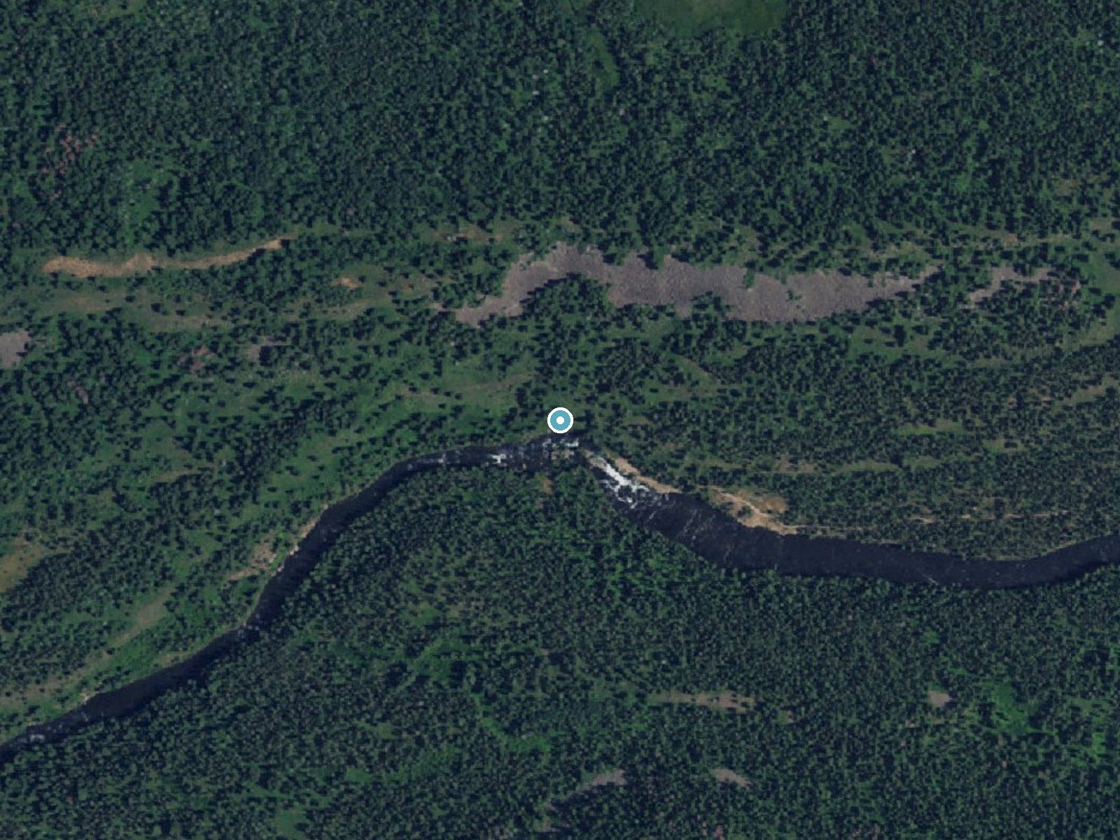 Aerial photo of the same ground around Sheep Falls near Drummond, Idaho, for comparison with the lidar view