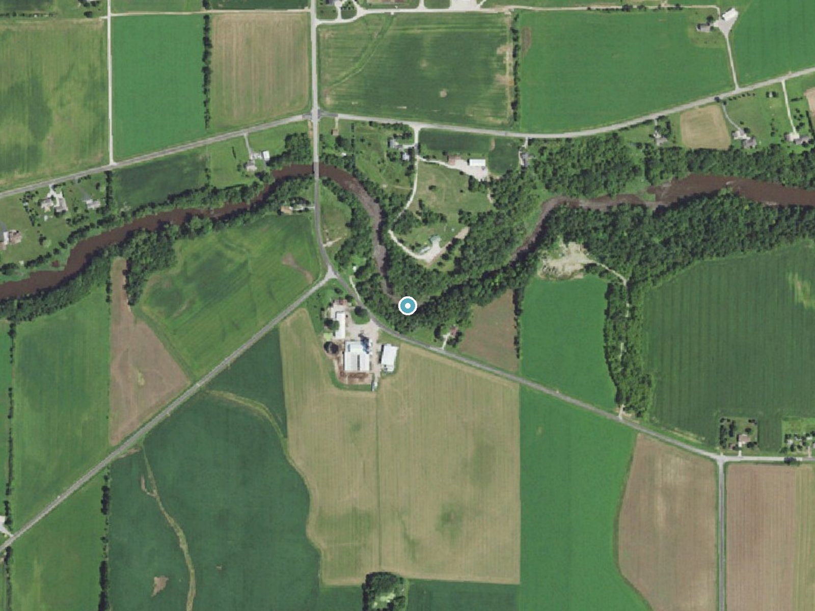 Aerial photo of the same ground around Cato Falls near Clarks Mills, Wisconsin, for comparison with the lidar view