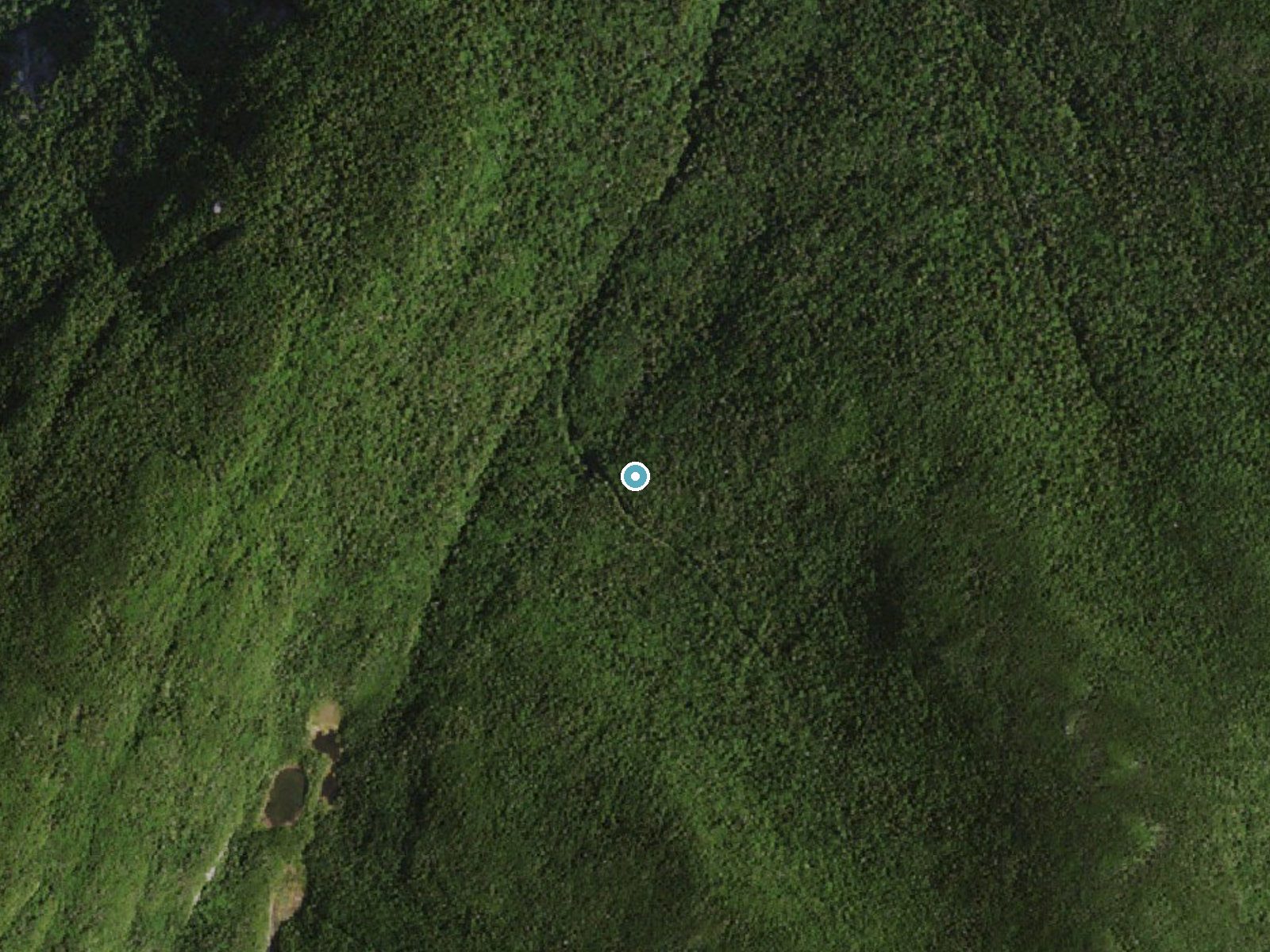 Aerial photo of the same ground around Fairy Ladder Falls near Mineville, New York, for comparison with the lidar view