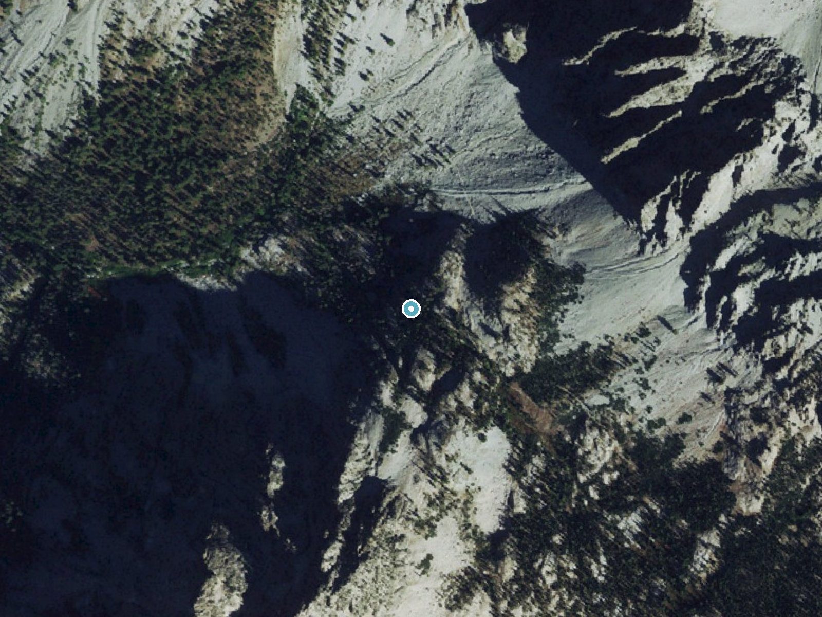 Aerial photo of the same ground around Baron Creek Falls near Stanley, Idaho, for comparison with the lidar view